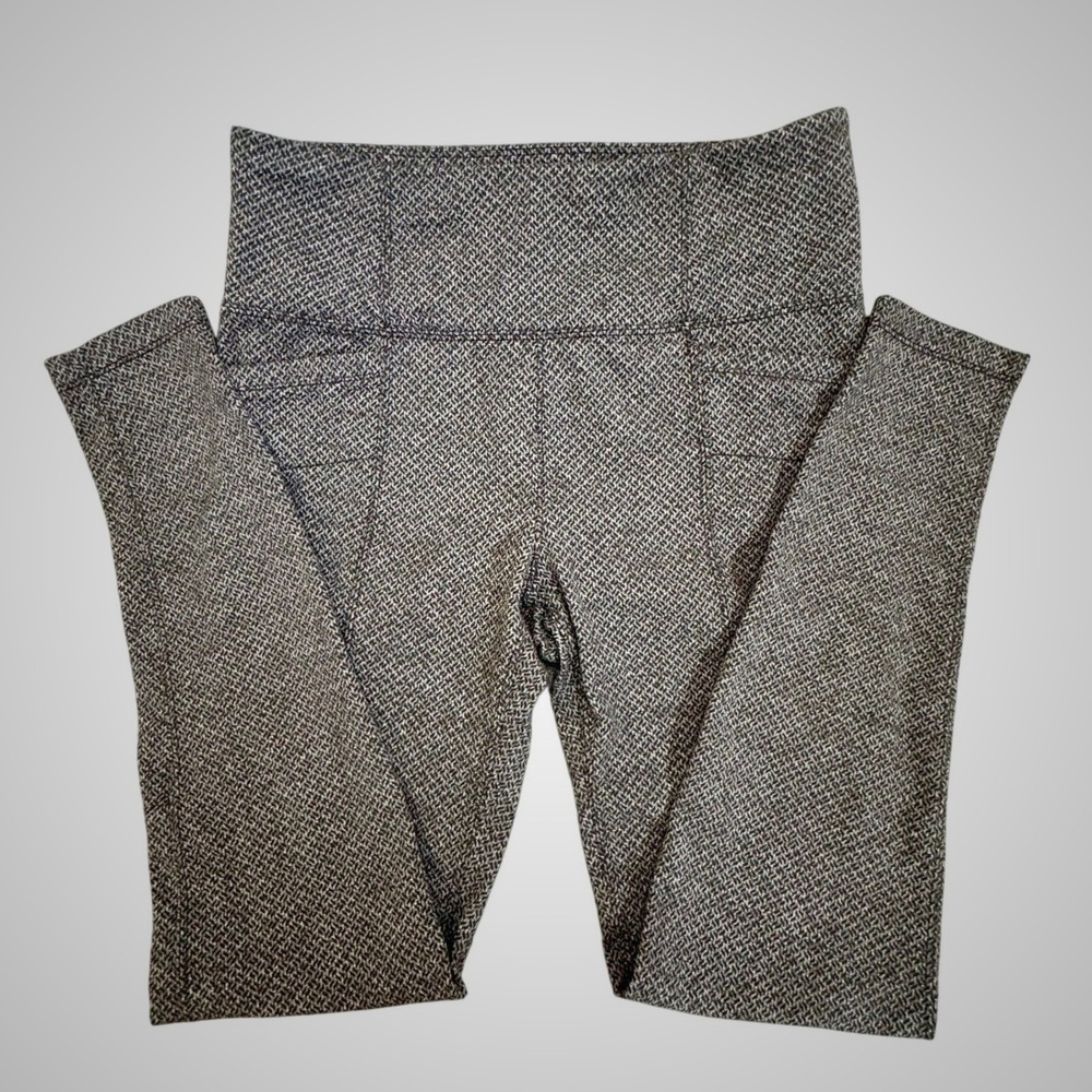 Athleta Womens Herringbone High Rise Leggings Black White Pockets Size M RN54023